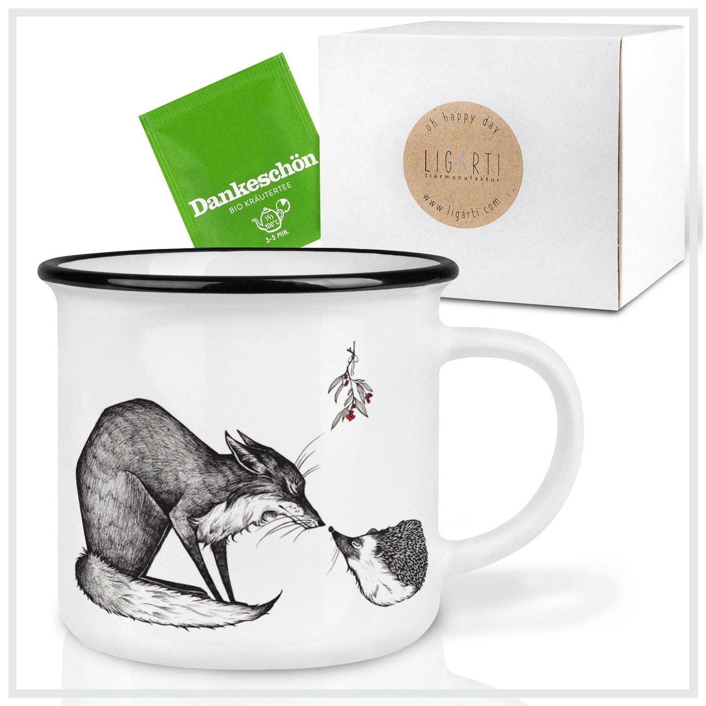 LIGARTI - Mug en céramique — renard et hérisson