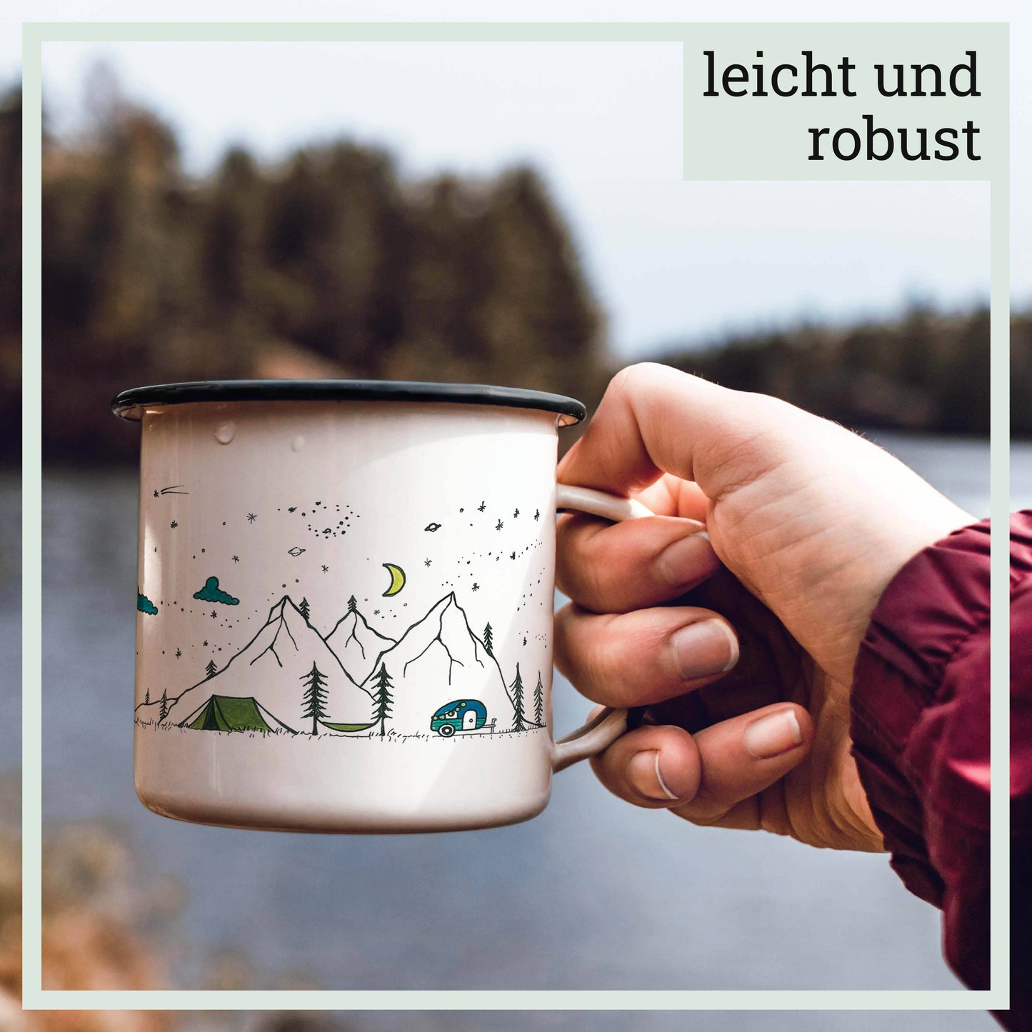 LIGARTI - Mug en émail - Camping Life: 300 ml